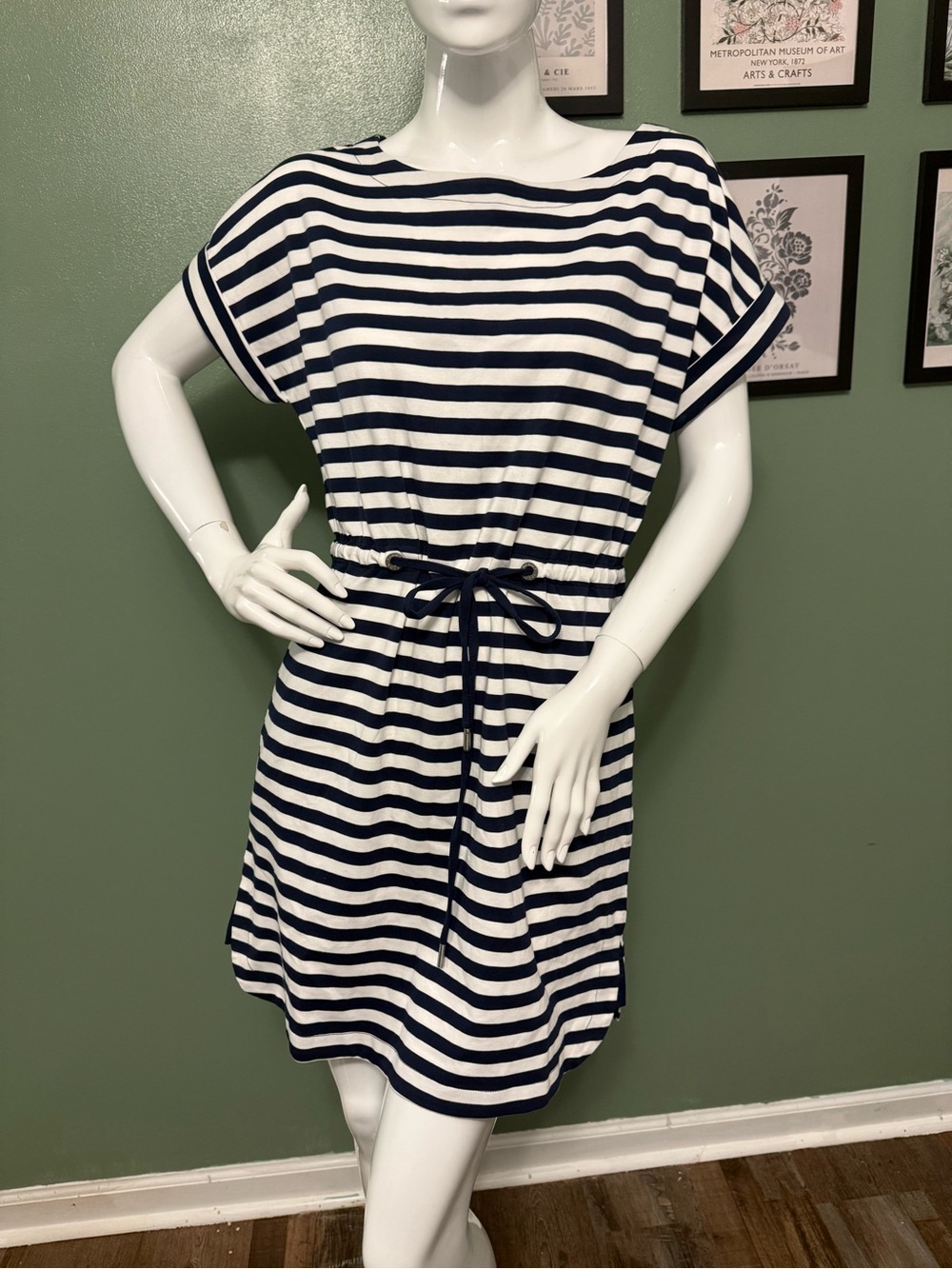 Tommy Bahama Navy and White Striped Drawstring Midi Dress NWT Size S